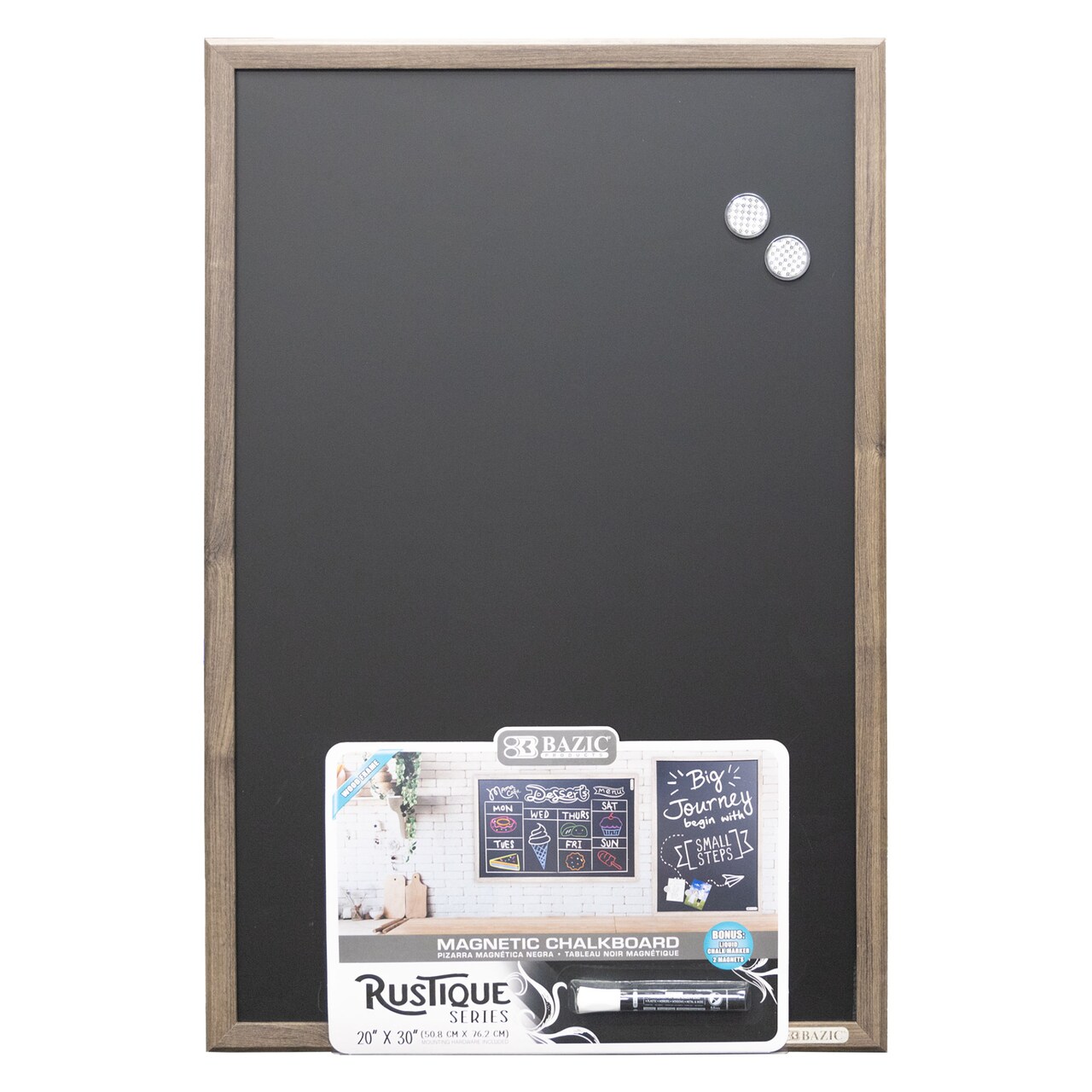 BAZIC RUSTIQUE Wood Frame Magnetic Chalkboard 20" x 30" w/ Chalk Marker & Magnets